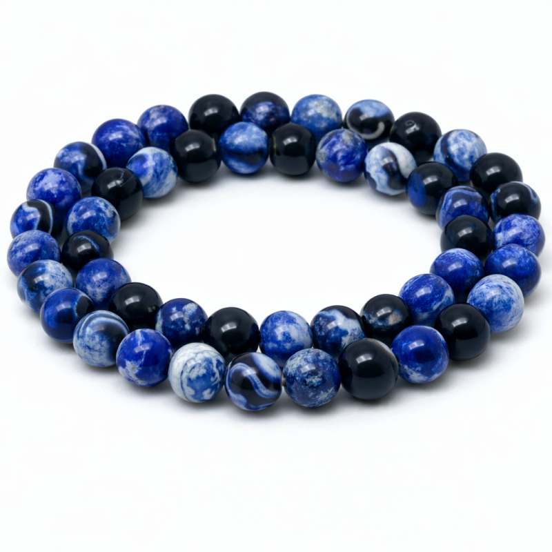 10 Perles Pierre Naturelle Agate Bleue Veinée 6mm