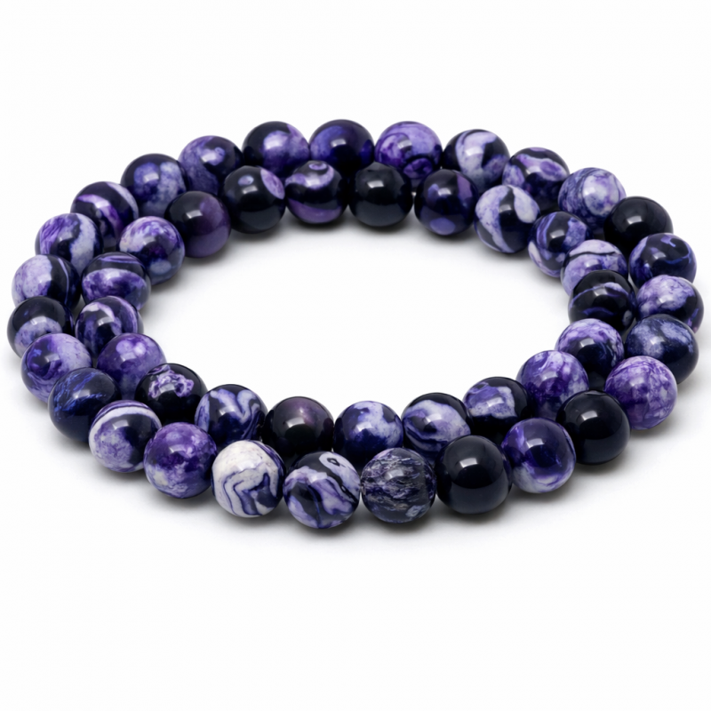 10 Perles Pierre Naturelle Agate Violette Veinée 6mm