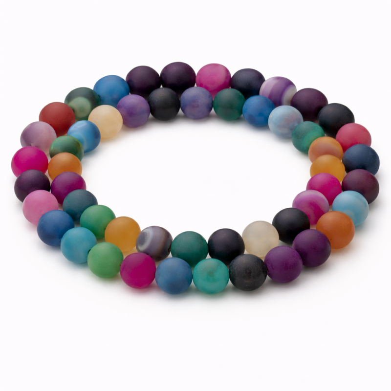 10 Perles Pierre Naturelle Agate Multicolore Teintée 6mm