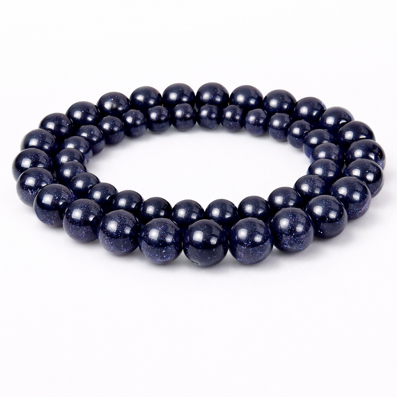 5 Perles en Pierre Naturelle Sable d'Or Bleu 8mm