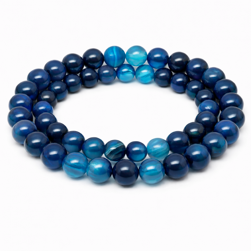 10 Perles Pierre Naturelle Agate Bleue Teintée 6mm