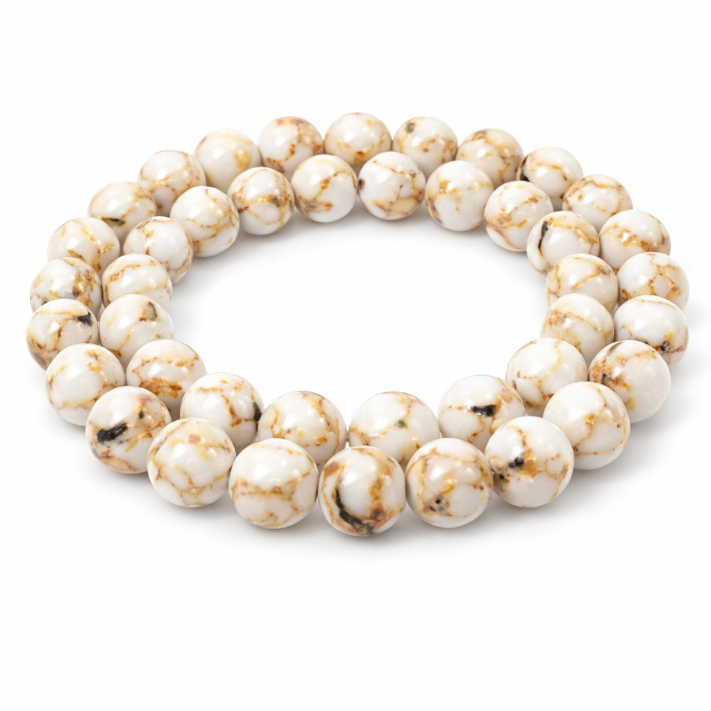 5 Perles Pierre Naturelle Howlite Blanche 8mm