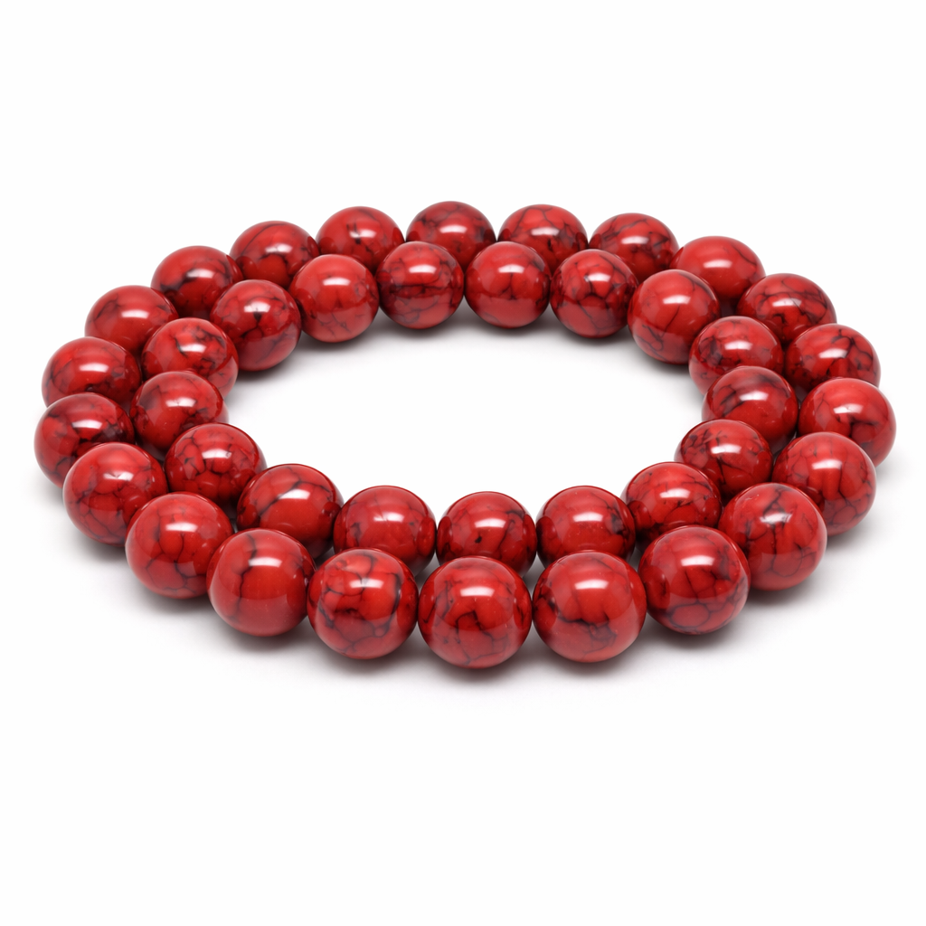 5 Perles Pierre Naturelle Howlite Rouge Teintée 8mm