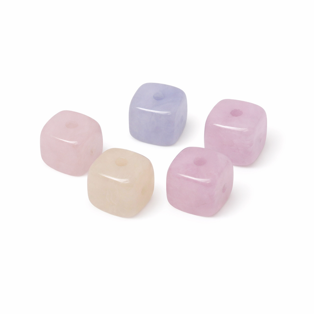 5 Perles Pierre Naturelle Morganite Pastel Carré 8mm