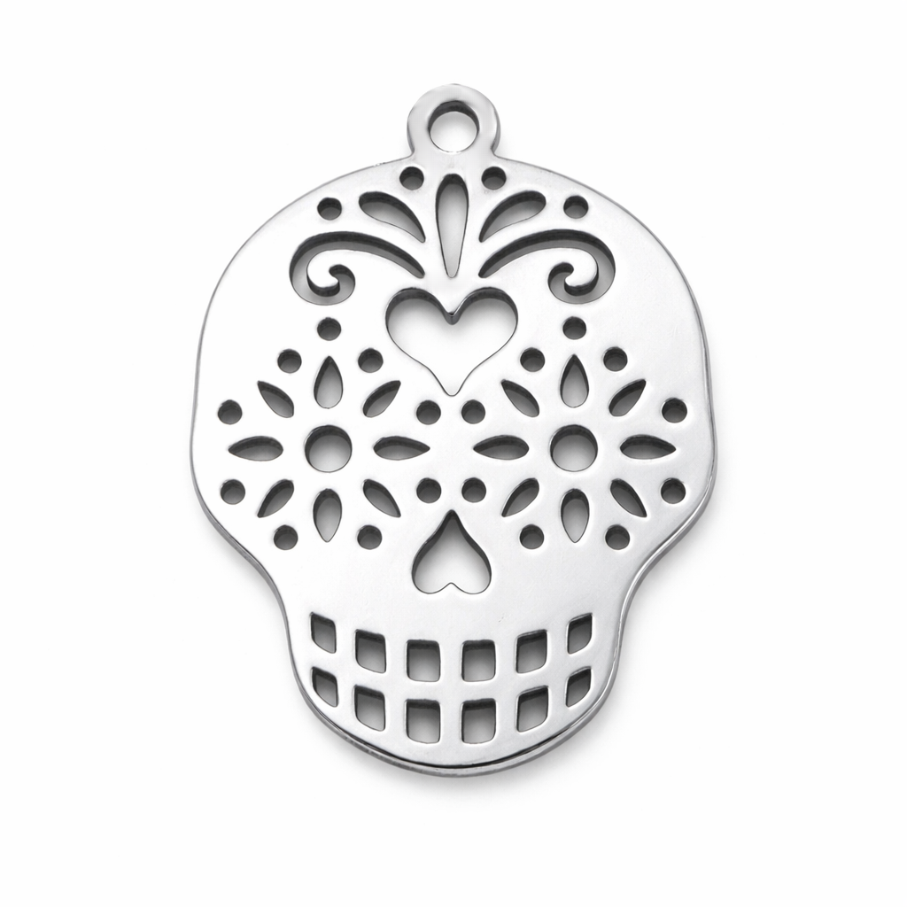 Breloque Calavera Crâne Tête de Mort en Acier Inoxydable Argenté 22x16mm