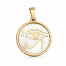 Pendentif en Acier Inoxydable 201 Doré Cabochon en Résine sur Nacre Naturel Œil de Rê Égypte 30x20mm