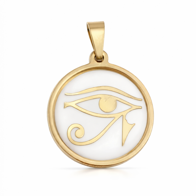 Pendentif en Acier Inoxydable 201 Doré Cabochon en Résine sur Nacre Naturel Œil de Rê Égypte 30x20mm