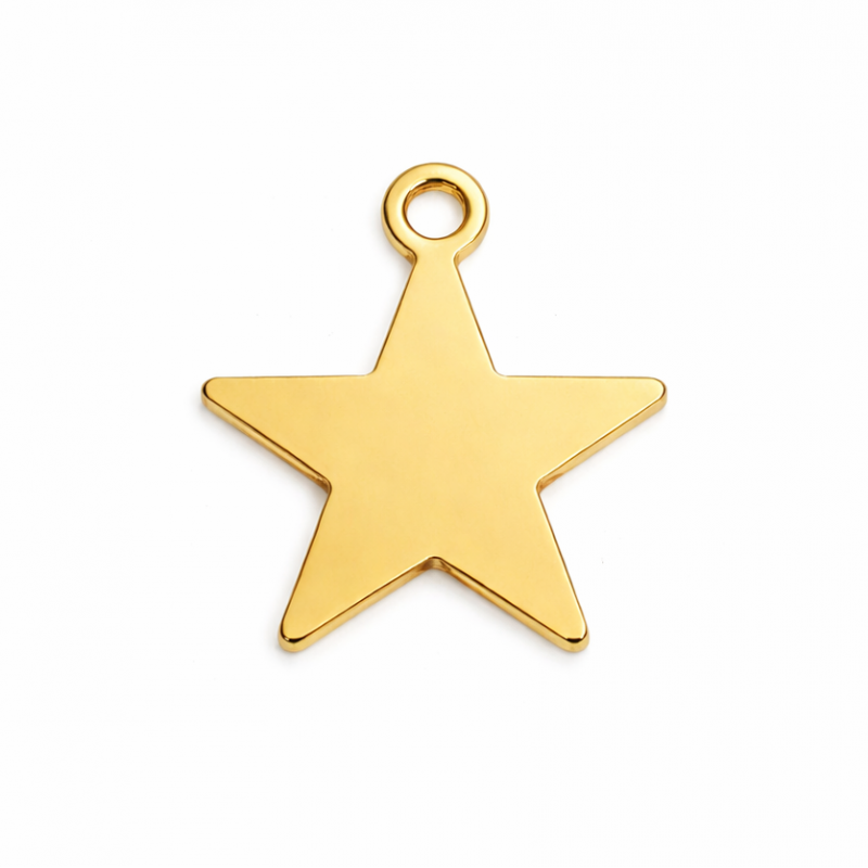 2 Breloques Étoile en Acier Inoxydable Doré 9mm