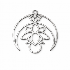 Breloque Lotus Lunaire en Acier Inoxydable Argenté 28x27mm pour la Création de Bijoux Fantaisie - DIY