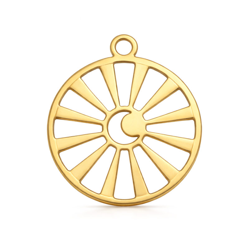 Breloque Soleil Lune en Acier Inoxydable Doré 17x15mm