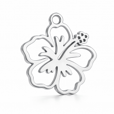 Breloque Fleur d’Hibiscus en Acier Inoxydable Argenté 16x15mm pour la Création de Bijoux Fantaisie - DIY