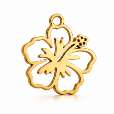 Breloque Fleur d’Hibiscus en Acier Inoxydable Doré 16x15mm pour la Création de Bijoux Fantaisie - DIY