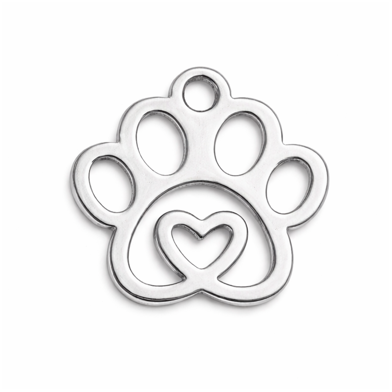 Breloque Patte de Chien/Chat en Acier Inoxydable Argenté 14x14mm