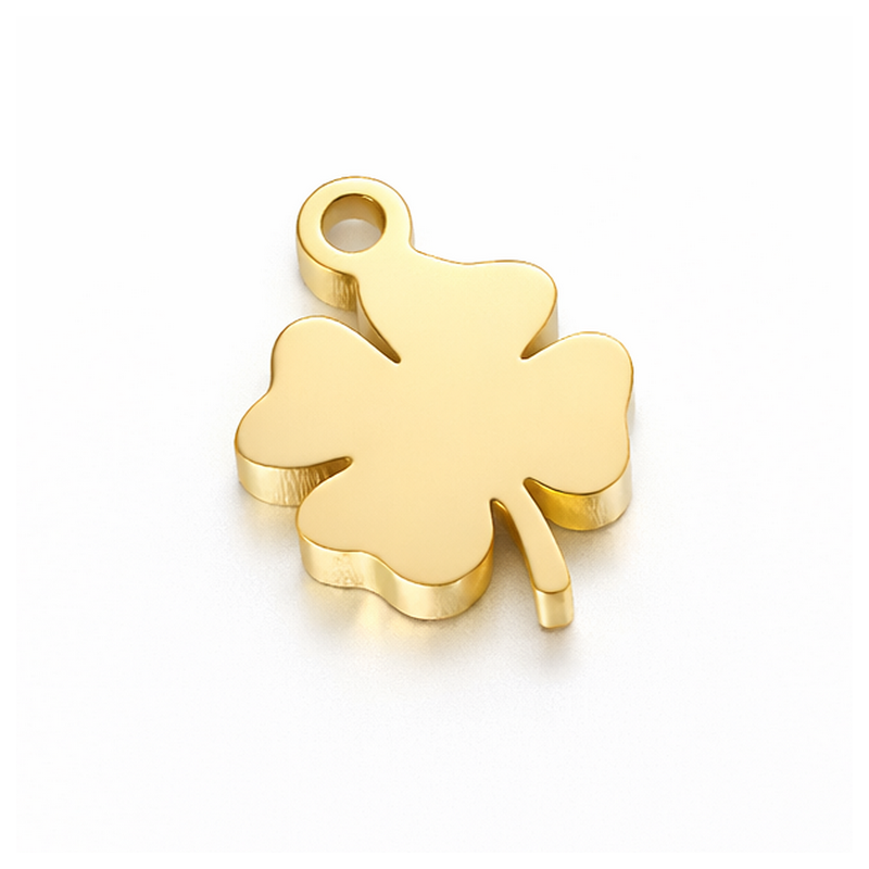 Breloque Trèfle à Quatre Feuilles en Acier Inoxydable Doré 9x7mm