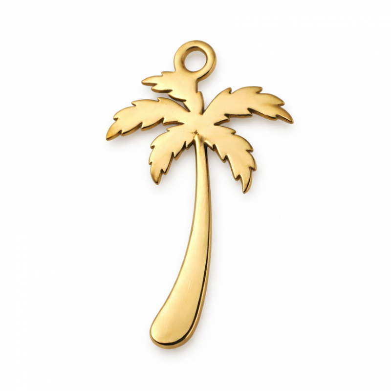 Breloque Palmier en Acier Inoxydable Doré 18x12mm
