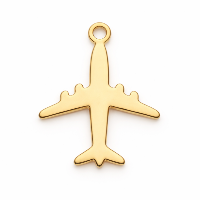 Breloque Avion en Acier Inoxydable Doré 17x14mm