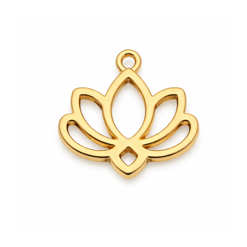 Breloque Fleur de Lotus en Acier Inoxydable Doré 11x11mm