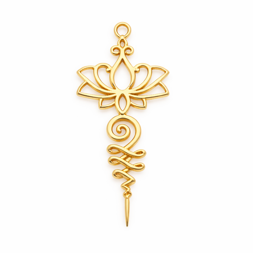 Breloque Fleur de Lotus en Acier Inoxydable Doré 28x12mm