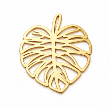Breloque Feuille de Monstera Stylisée en Acier Inoxydable Doré 30x24mm pour la Création de Bijoux Fantaisie - DIY