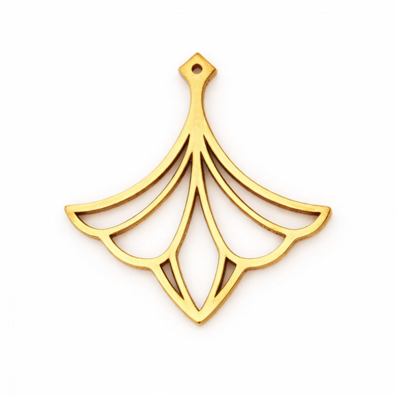 Breloque Feuille de Ginkgo Stylisée en Acier Inoxydable Doré 20x19mm