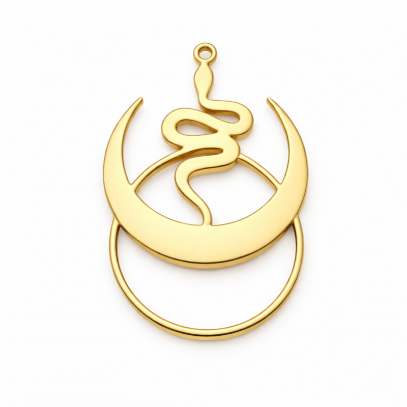Breloque Serpent Lune en Acier Inoxydable Doré 29x20mm