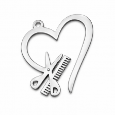 Breloque Coeur Ciseaux Coiffeur en Acier Inoxydable Argenté 22x20mm pour la Création de Bijoux Fantaisie - DIY