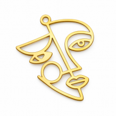 Breloque Art Abstrait Style Picasso en Acier Inoxydable Doré 28x24mm pour la Création de Bijoux Fantaisie - DIY