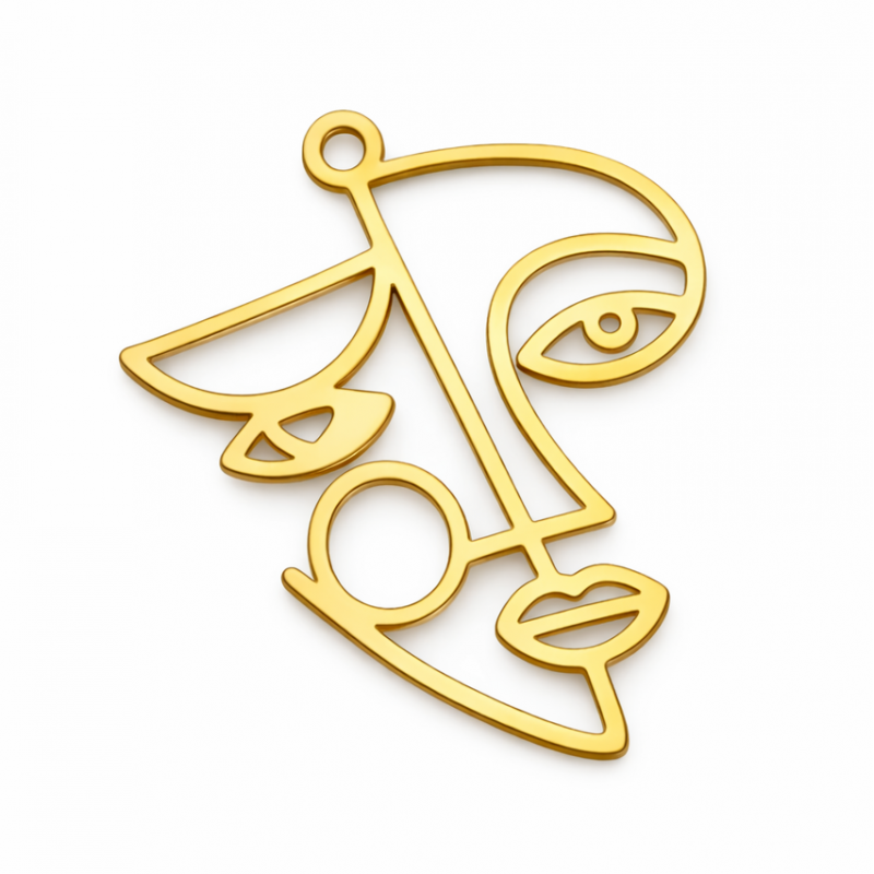 Breloque Art Abstrait Style Picasso en Acier Inoxydable Doré 28x24mm