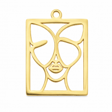 Breloque Cadre Visage Femme Papillon Onirique en Acier Inoxydable Doré 26x18mm pour la Création de Bijoux Fantaisie - DIY