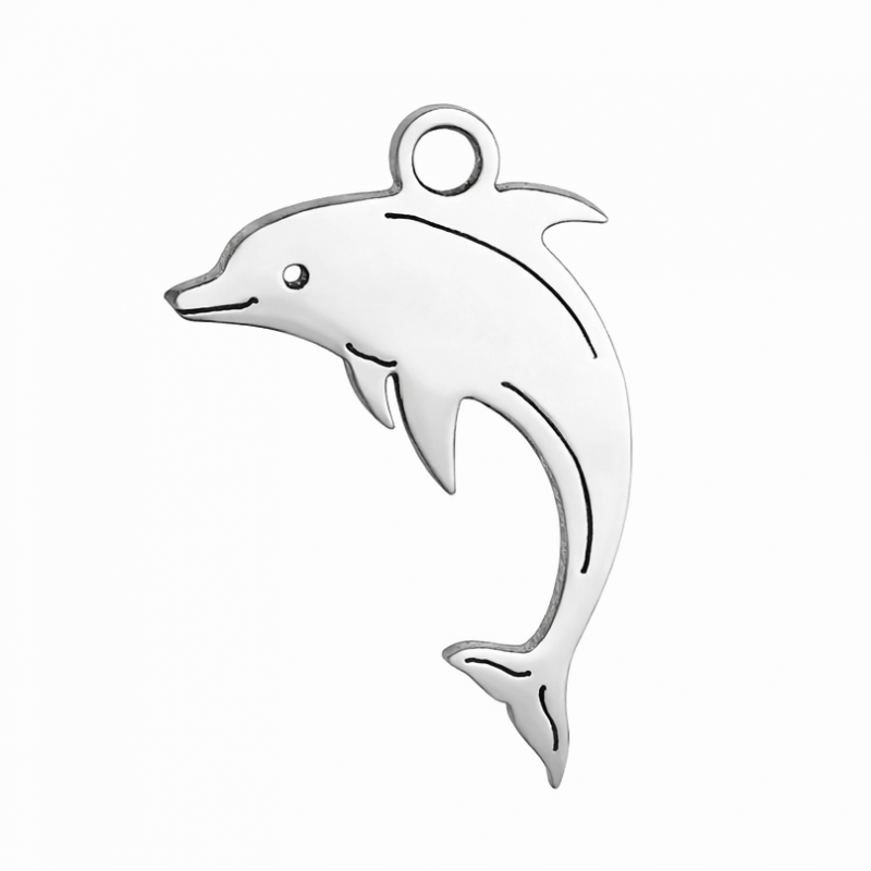 Breloque Dauphin en Acier Inoxydable Métal Argenté 17x11mm