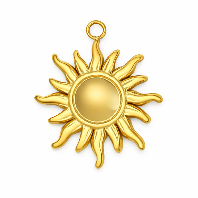 Breloque Soleil en Acier Inoxydable Doré 22x18mm