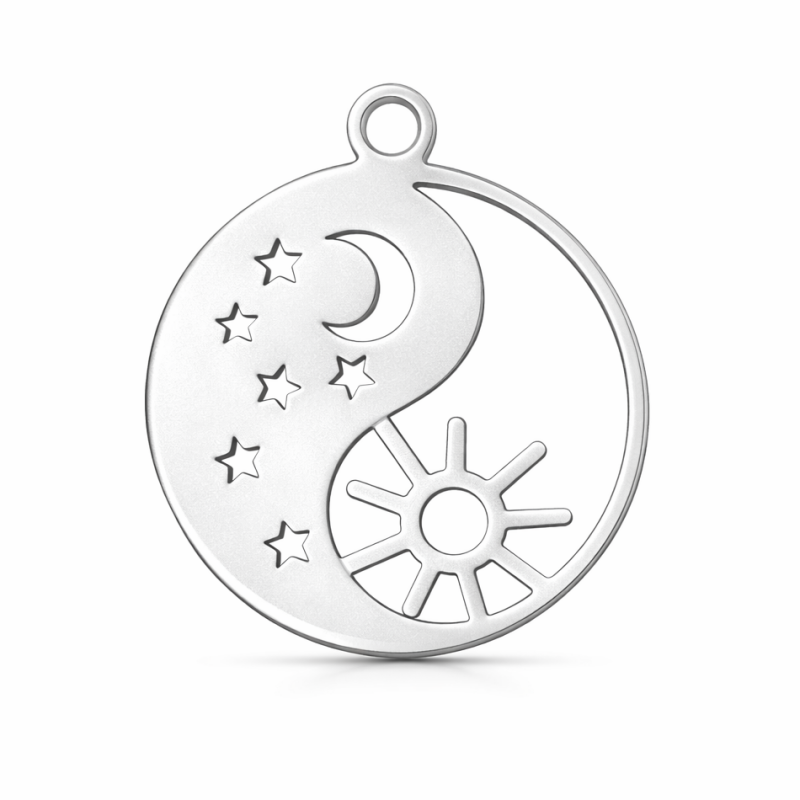 Breloque Yin Yang Soleil Lune en Acier Inoxydable Argenté 17x15mm