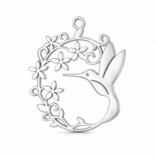 Breloque Colibri Fleurs en Acier Inoxydable Argenté 29x25mm pour la Création de Bijoux Fantaisie - DIY