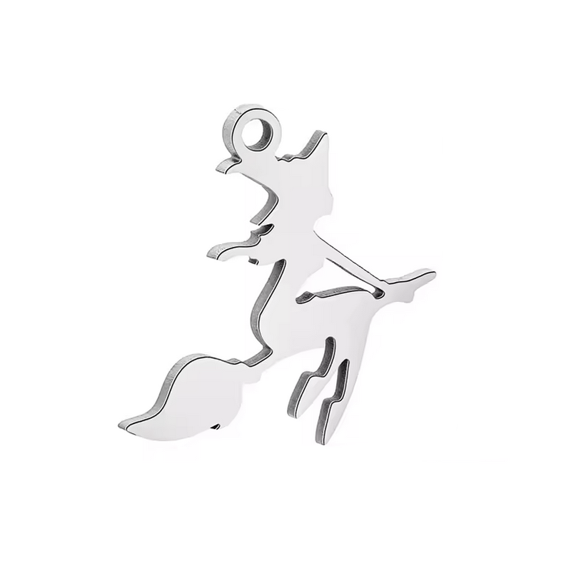 Breloque Sorcière Halloween en Acier Inoxydable Argenté 18x17mm