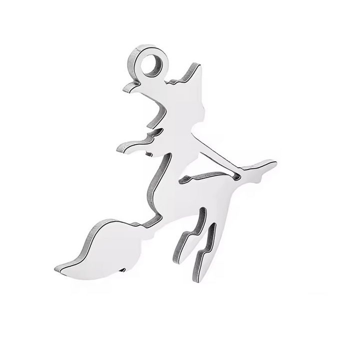 Breloque Sorcière Halloween en Acier Inoxydable Argenté 18x17mm