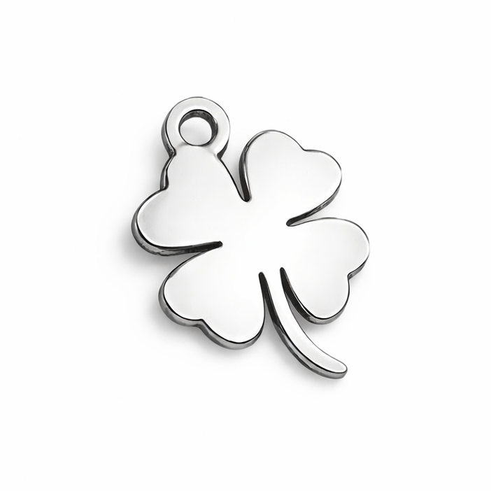 Breloque Trèfle à Quatre Feuilles en Acier Inoxydable Argenté 13x9mm