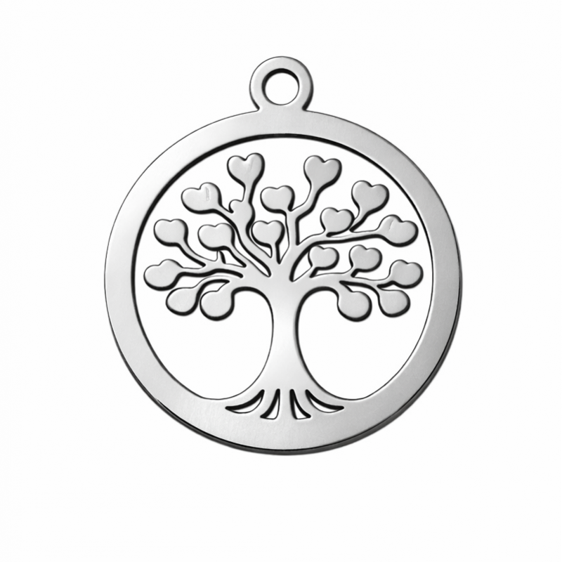 Breloque Arbre de Vie en Acier Inoxydable Argenté 14x12mm