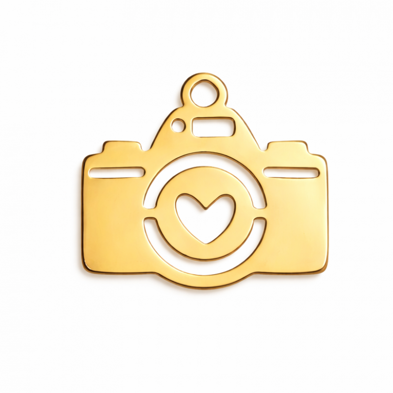 Breloque Appareil Photo en Acier Inoxydable Doré 13x12mm
