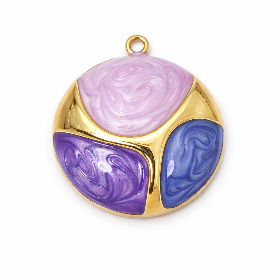 Breloque en Émail Violet Rose Bleu en Acier Inoxydable Doré 26x23mm