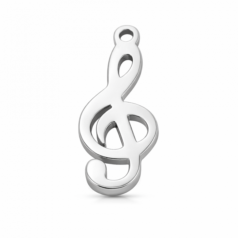 2 Breloques Clé de Sol Note de Musique en Acier Inoxydable Argenté 16x7mm