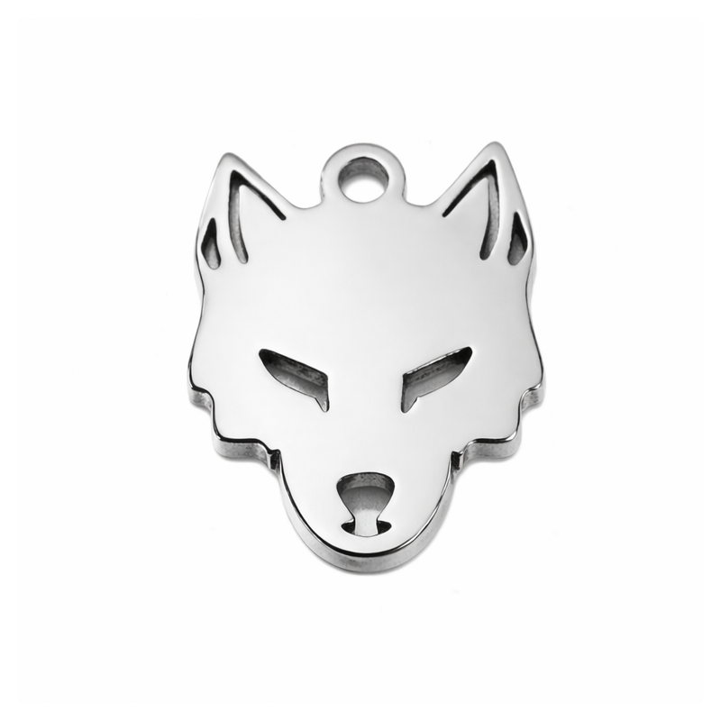 Breloque Loup en Acier Inoxydable Argenté 15x12mm