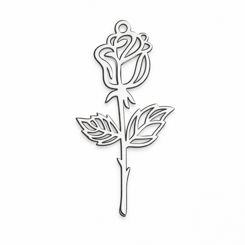 Breloque Rose en Acier Inoxydable Argenté 27x15mm