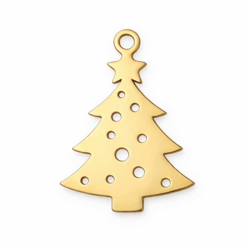 Breloque Sapin de Noël en Acier Inoxydable Doré 20x13mm