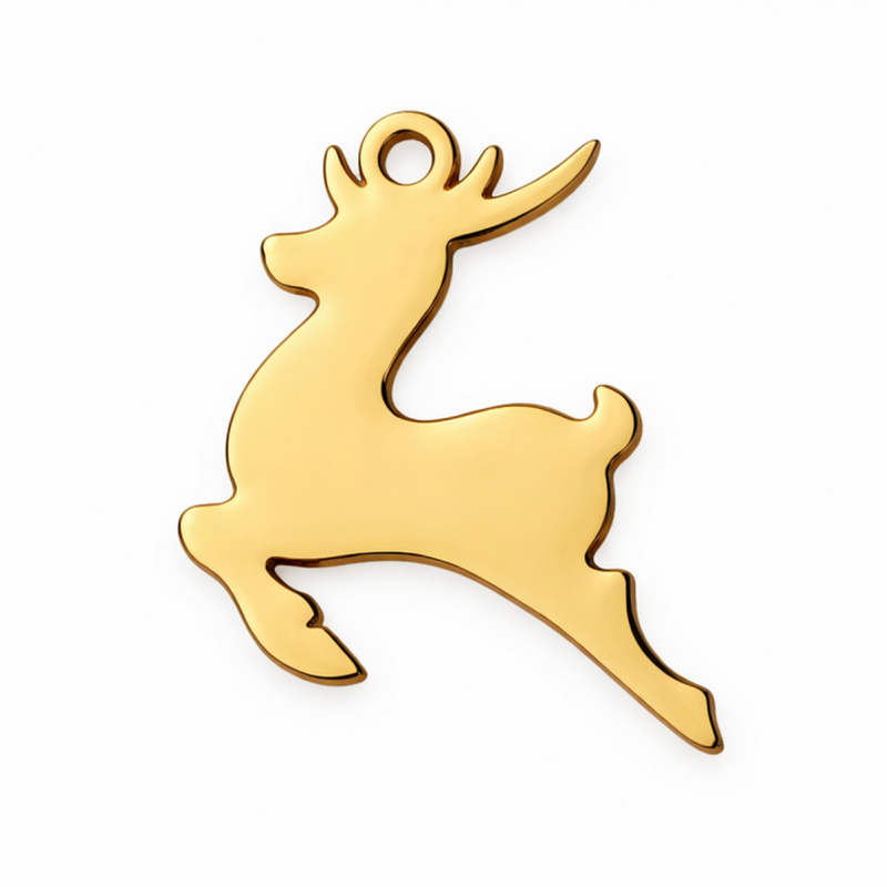 Breloque Renne de Noël en Acier Inoxydable Doré 20x15mm
