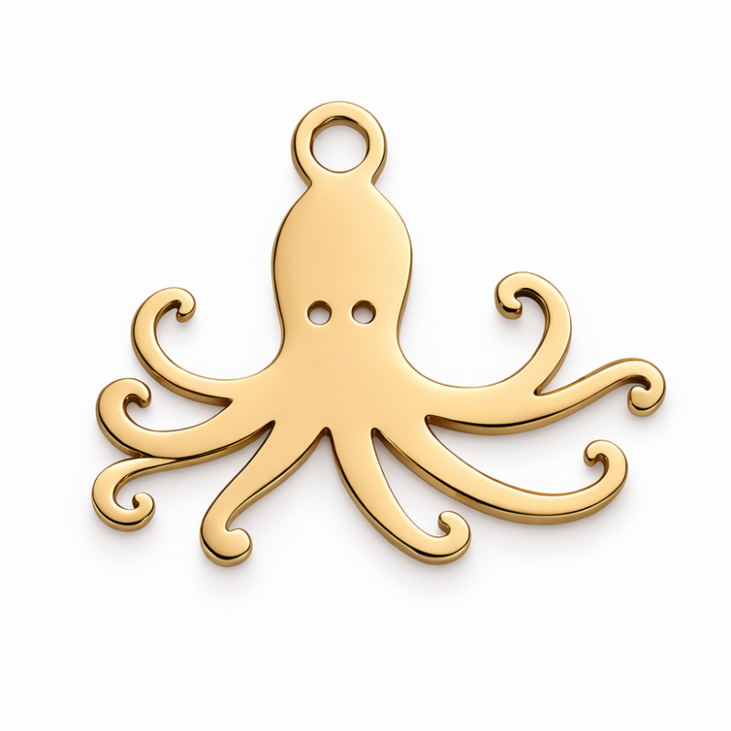 Breloque Pieuvre en Acier Inoxydable Doré 17x16mm