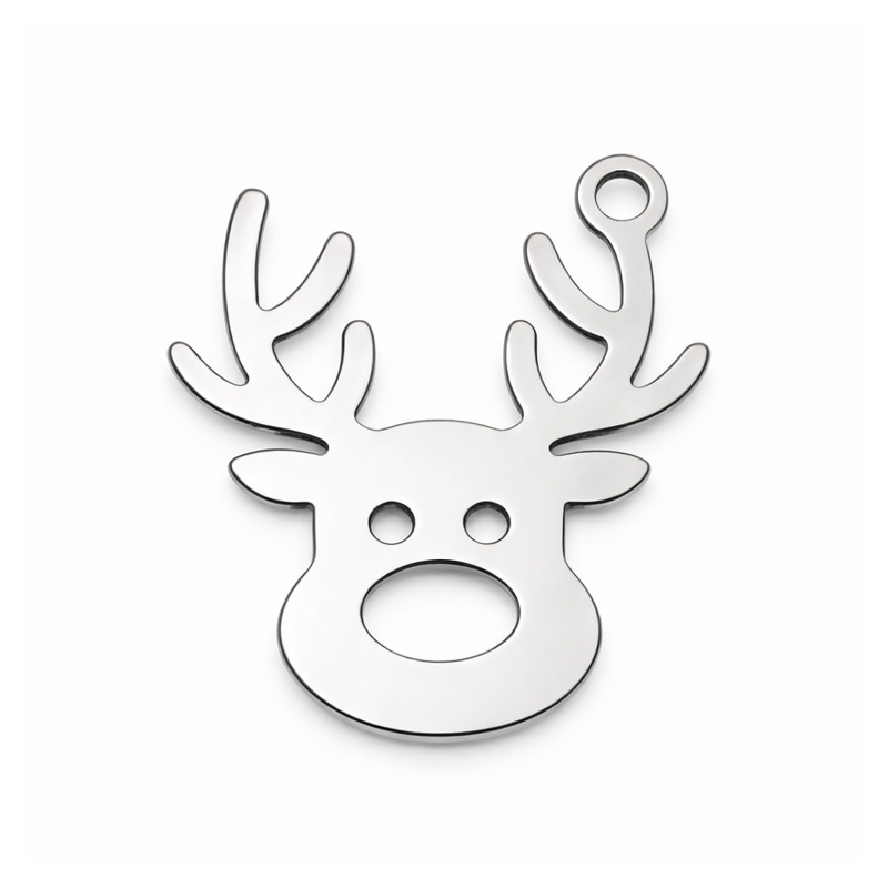 Breloque Rudolph Renne de Noël en Acier Inoxydable Argenté 16x13mm