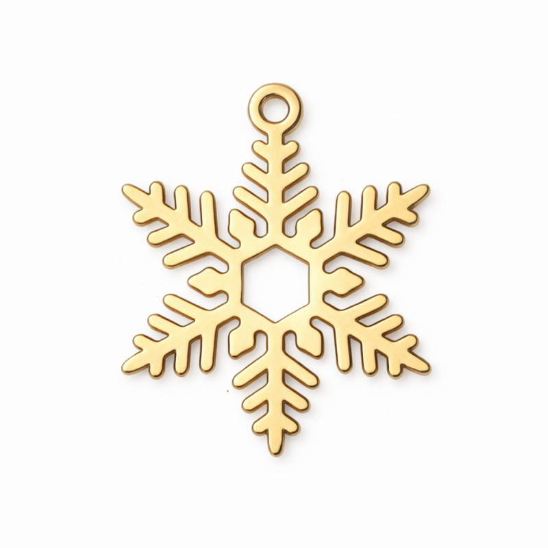 Breloque Flocon de Neige Noël en Acier Inoxydable Doré 20x15mm