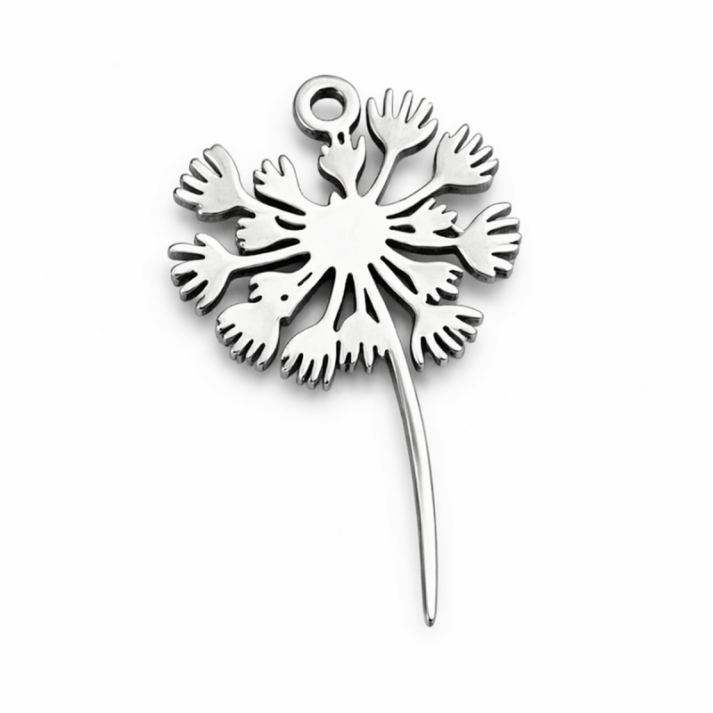 Breloque Pissenlit en Acier Inoxydable Argenté 20x12mm