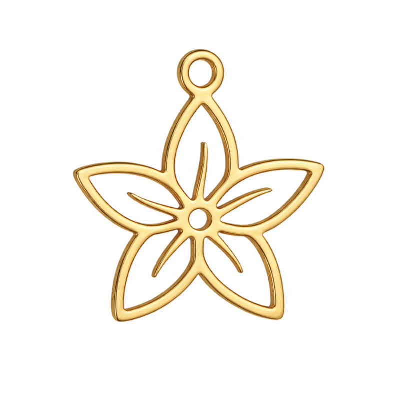 Breloque Fleur en Acier Inoxydable Doré 15x13mm