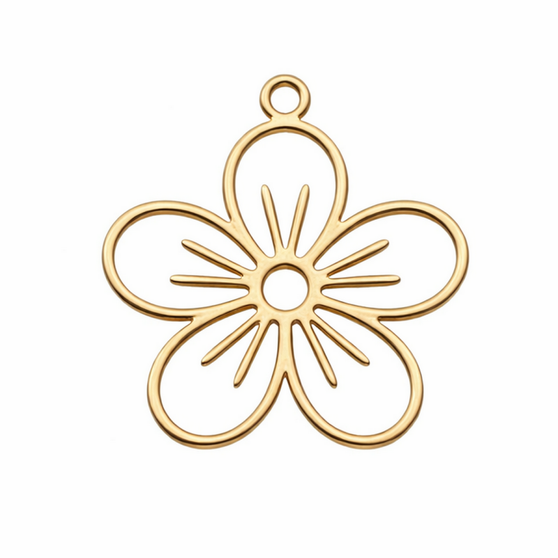 Breloque Fleur en Acier Inoxydable Doré 19x17mm